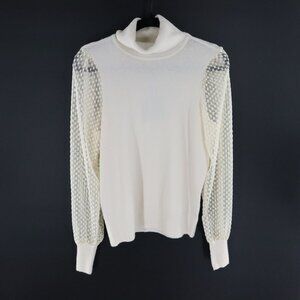 Marled White Nylon Sweater Womens M Sheer Turtleneck Cottagecore Grannyn‎ Boho